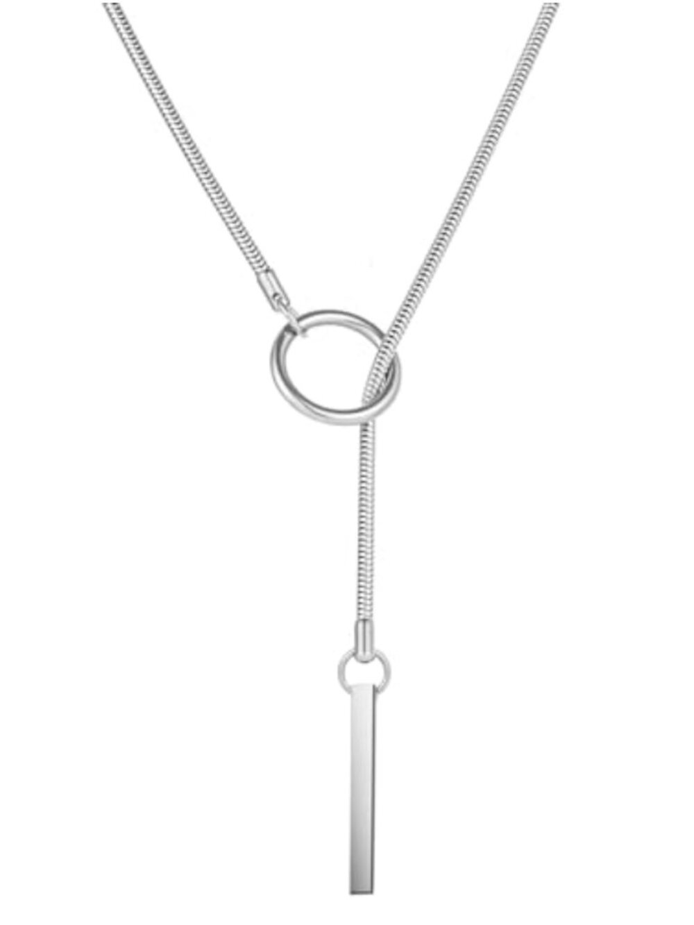 Stainless Steel Slip Chain Choker Necklace Bar Pendant Lariat Statement